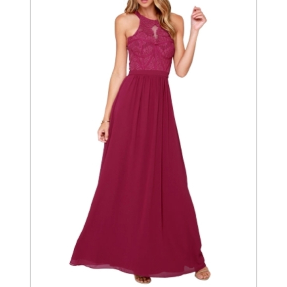 𝅺BARIANO OPTIMUM OPULENCE BERRY PINK LACE MAXI DRESS NEW W TAG - Picture 1 of 14